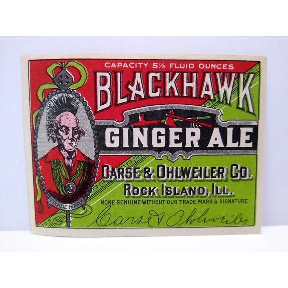 Blackhawk Mohawk Punk Rock Man Ginger Ale Sola Label Original Vintage 1940's - Picture 2 of 4